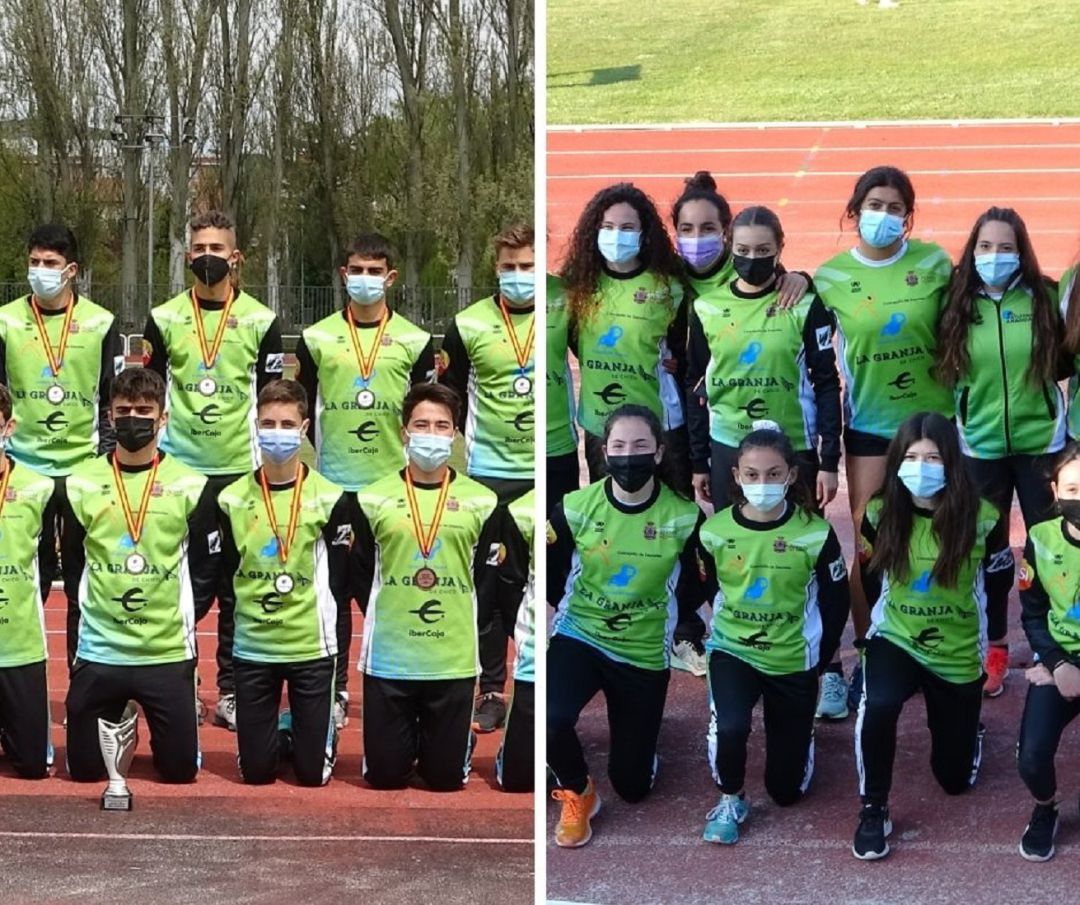Los equipos masculino (i) y femenino del Atletismo Aranda La Granja de Chico Ibercaja, en el Regional disputado en Burgos. Los equipos masculino (i) y femenino del Atletismo Aranda La Granja de Chico Ibercaja, en el Regional disputado en Burgos.