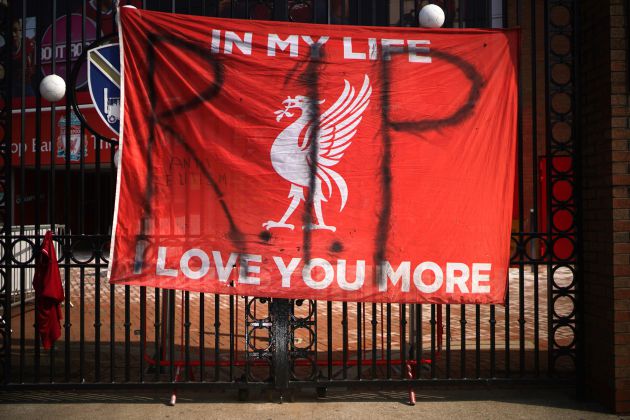 Pancartas de protesta en Anfield contra la nueva Superliga Pancartas de protesta en Anfield contra la nueva Superliga