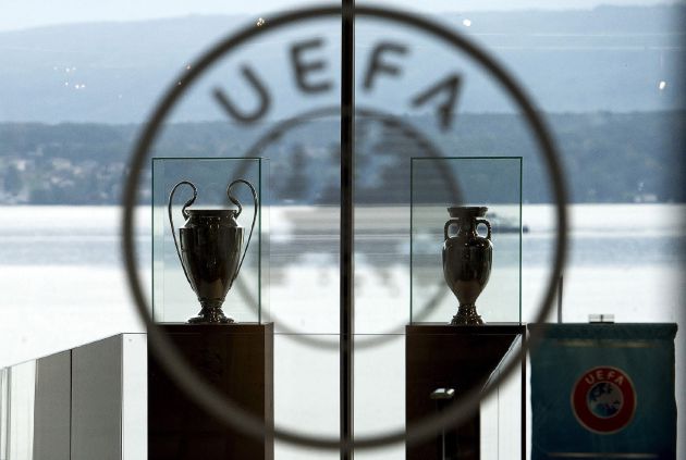 Nyon (Switzerland Schweiz Suisse).- (FILE) - The UEFA Champions League trophy (L) and the Henri Delaunay trophy (R) of the UEFA EURO soccer championship on display at the UEFA headquarters in Nyon, Switzerland, 18 September 2014 Nyon (Switzerland Schweiz Suisse).- (FILE) - The UEFA Champions League trophy (L) and the Henri Delaunay trophy (R) of the UEFA EURO soccer championship on display at the UEFA headquarters in Nyon, Switzerland, 18 September 2014