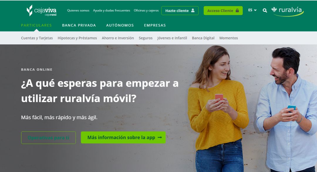 Aspecto de la nueva web de Caja Viva Caja Rural Aspecto de la nueva web de Caja Viva Caja Rural
