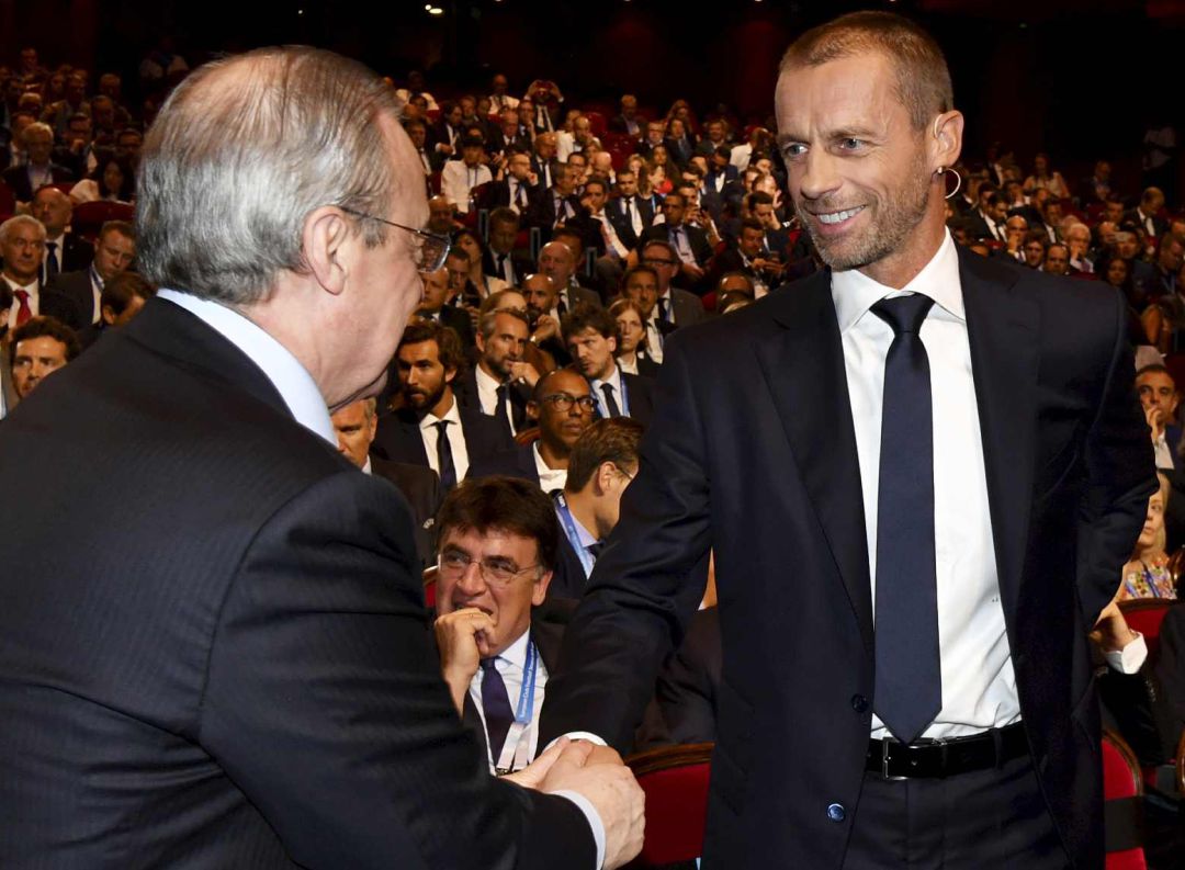 El presidente del Real Madrid, Florentino Pérez, y el de la UEFA, Aleksander Ceferin. El presidente del Real Madrid, Florentino Pérez, y el de la UEFA, Aleksander Ceferin.