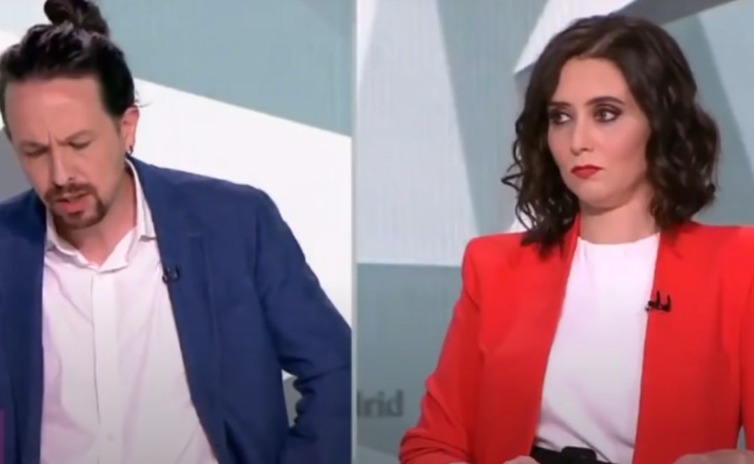 Pablo Iglesias y Díaz Ayuso durante el debate. Pablo Iglesias y Díaz Ayuso durante el debate.