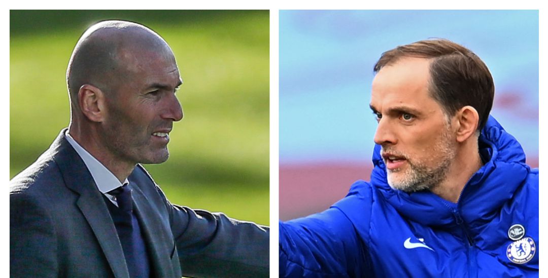 Zinedine Zidane y Thomas Tuchel, durante sus últimos partidos entrenando a Real Madrid y Chelsea Zinedine Zidane y Thomas Tuchel, durante sus últimos partidos entrenando a Real Madrid y Chelsea