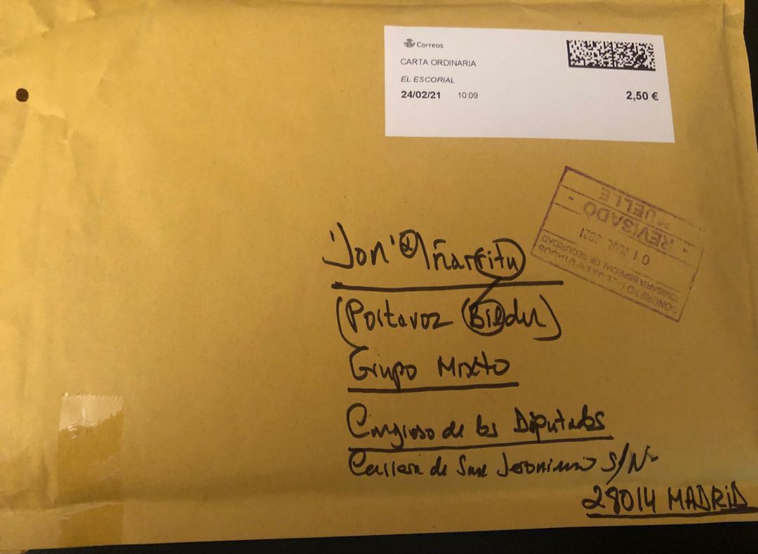 El anónimo recibido por Jon Iñarritu. El anónimo recibido por Jon Iñarritu.