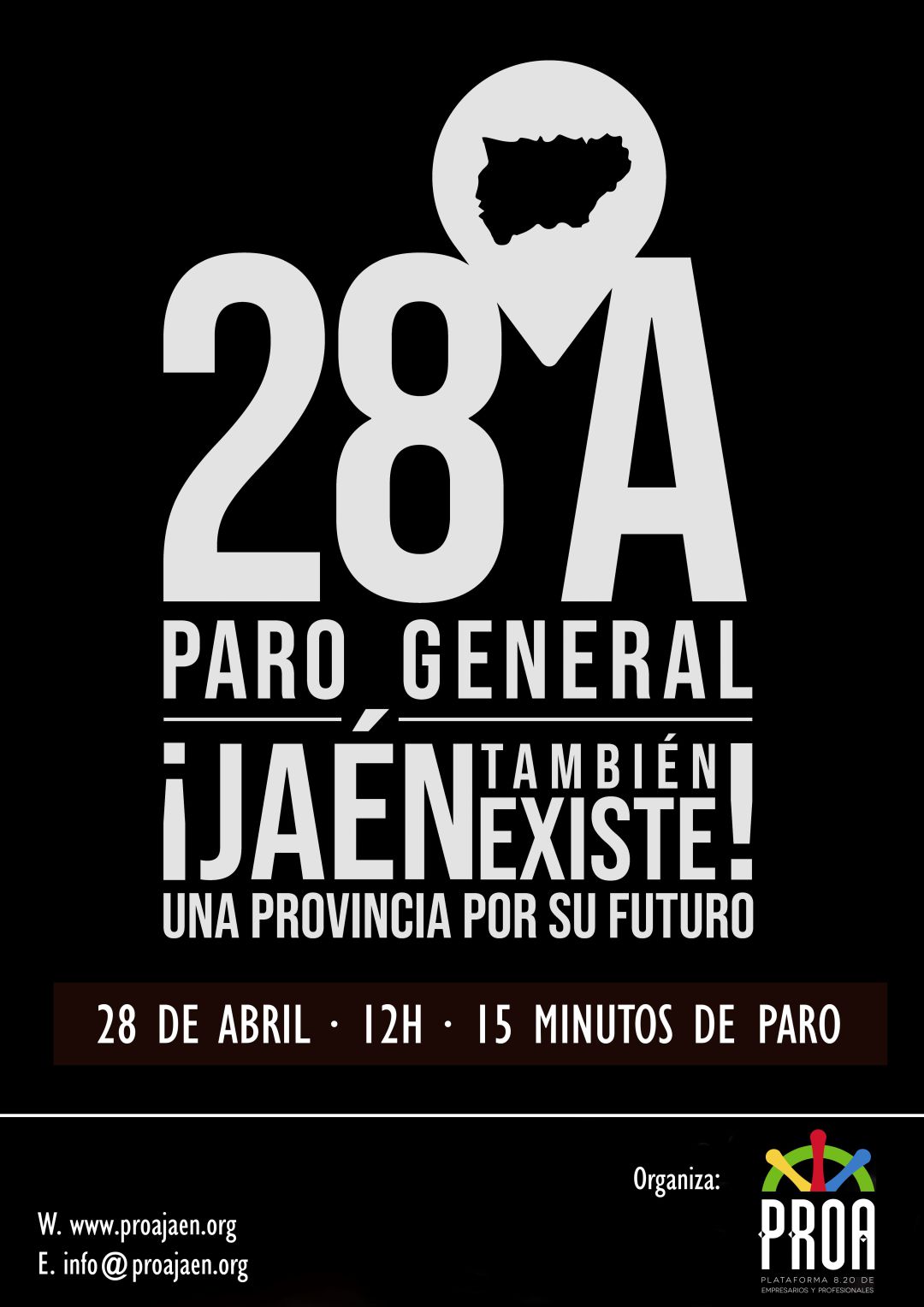 Cartel de la jornada reivindicativa convocada por PROA Jaén este 28 de abril. Cartel de la jornada reivindicativa convocada por PROA Jaén este 28 de abril.