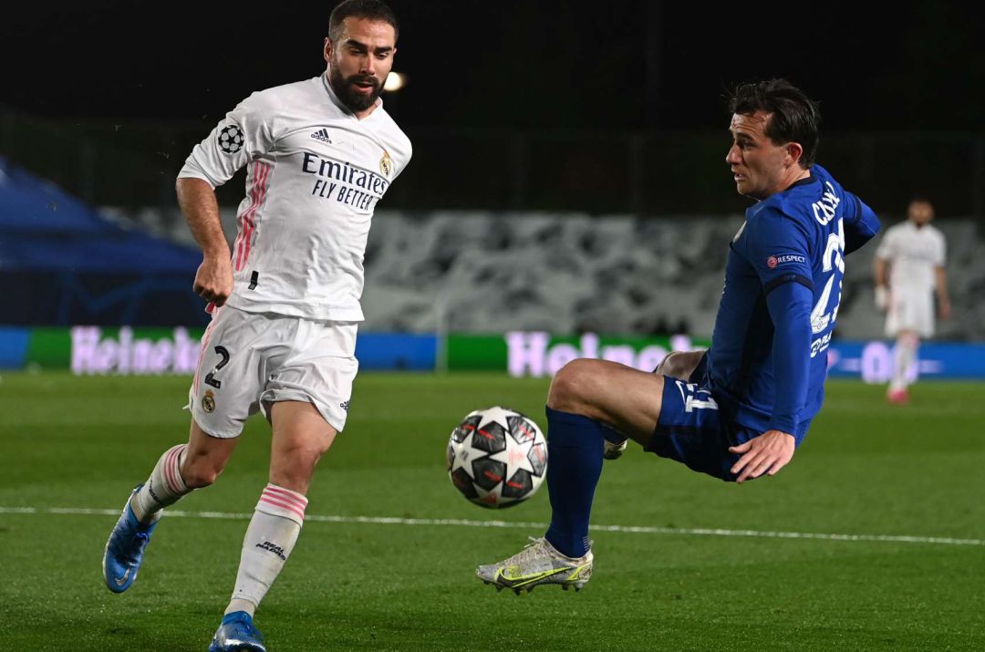 Dani Carvajal, en el partido entre el Real Madrid y el Chelsea en la ida de la semifinal de la Liga de Campeones. Dani Carvajal, en el partido entre el Real Madrid y el Chelsea en la ida de la semifinal de la Liga de Campeones.