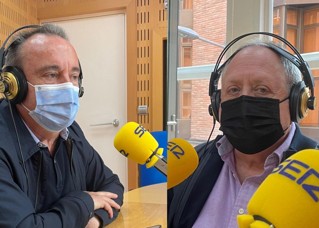 Santiago Navarro (CCOO) y Antonio Jiménez (UGT), en los estudios de Radio Murcia Santiago Navarro (CCOO) y Antonio Jiménez (UGT), en los estudios de Radio Murcia