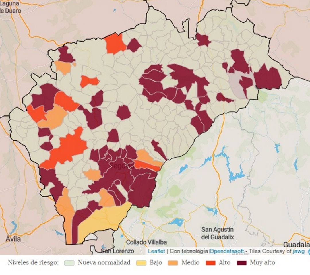 Mapa de incidencia de contagios por coronavirus en la provincia de Segovia Mapa de incidencia de contagios por coronavirus en la provincia de Segovia