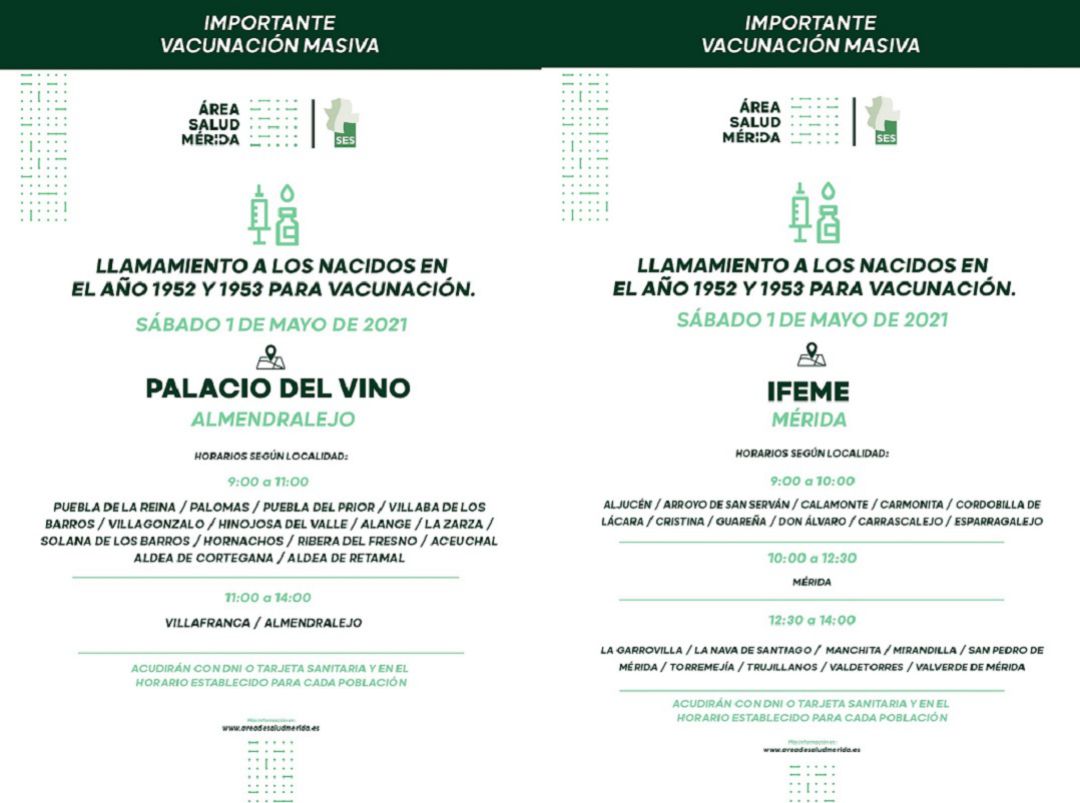 Vacunación contra la Covid-19 para los nacidos en 1952 y 1953 del área sanitaria Vacunación contra la Covid-19 para los nacidos en 1952 y 1953 del área sanitaria