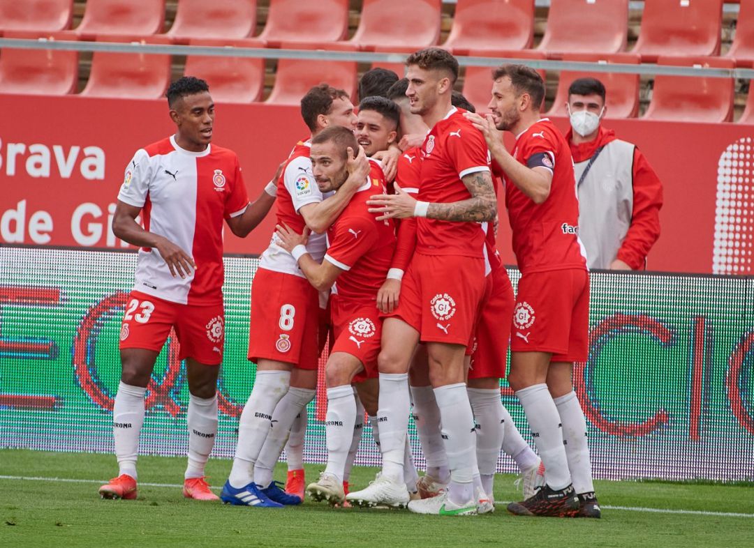 Jugadors del Girona celebrant el gol contra el Tenerife. Jugadors del Girona celebrant el gol contra el Tenerife.