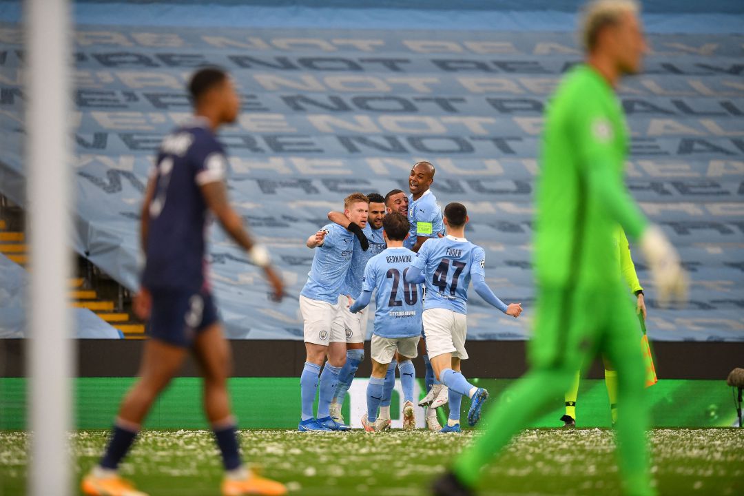 Los jugadores del City celebran un gol. Los jugadores del City celebran un gol.