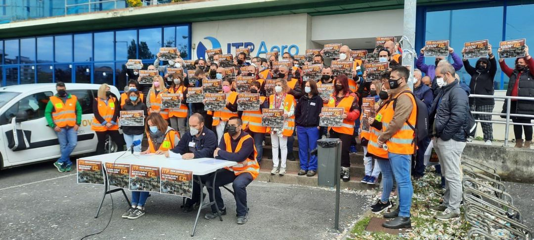 Rueda de prensa del comité de empresa de ITP Aereo en las instalaciones de la empresa en Barakaldo (Bizkaia). Rueda de prensa del comité de empresa de ITP Aereo en las instalaciones de la empresa en Barakaldo (Bizkaia).