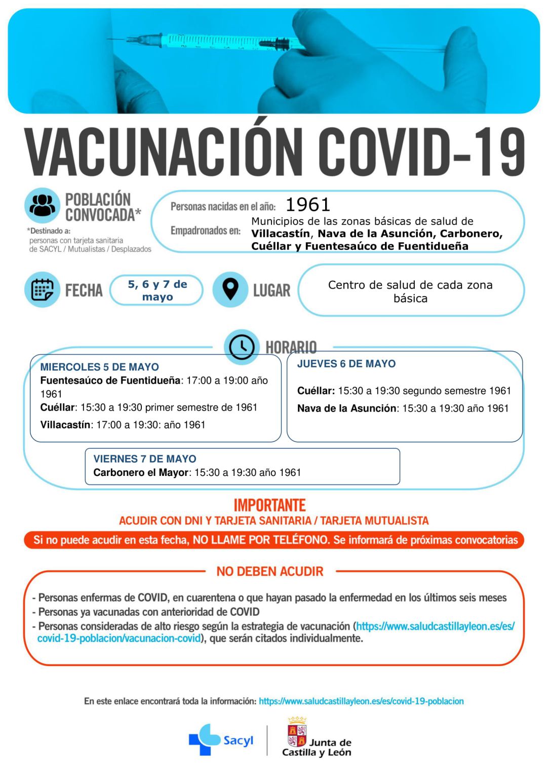 Calendario de vacunación para los nacidos en 1961 en la provincia de Segovia Calendario de vacunación para los nacidos en 1961 en la provincia de Segovia