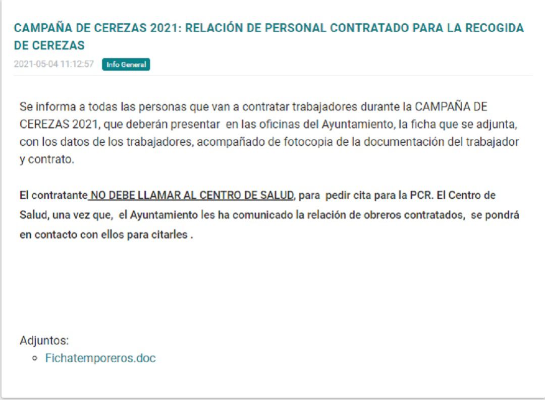 Anuncio en los Bando Movil de los Ayuntamiento del Valle del Jerte Anuncio en los Bando Movil de los Ayuntamiento del Valle del Jerte