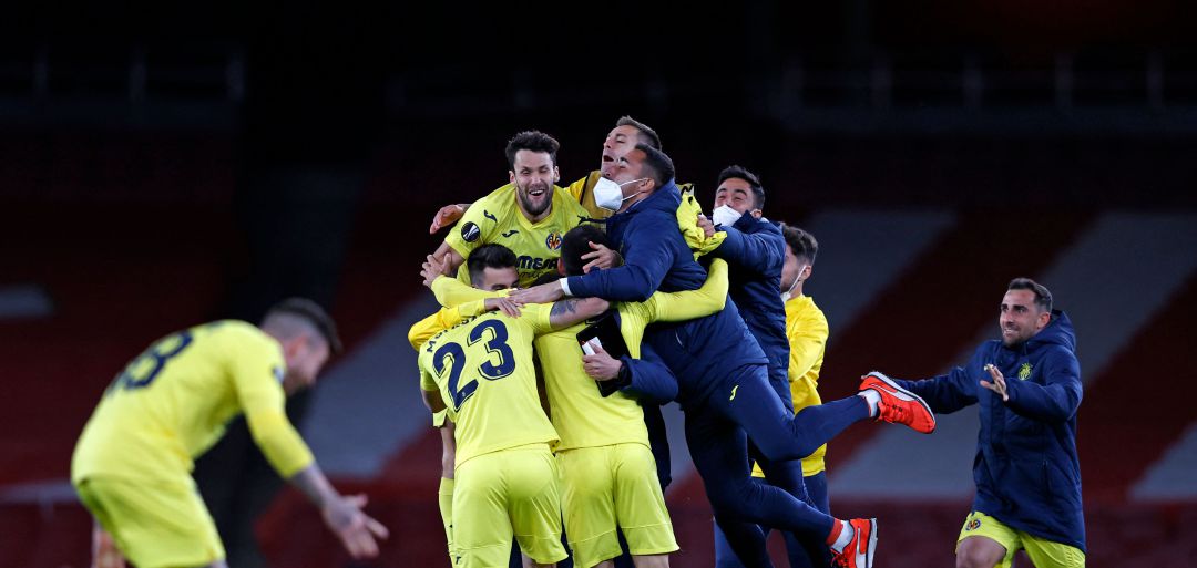 Los jugadores del Villarreal celebran el pase a la final Los jugadores del Villarreal celebran el pase a la final