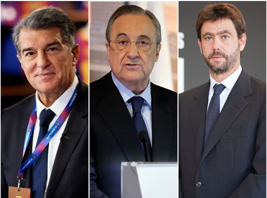 Joan Laporta, Florentino Pérez y Andrea Agnelli Joan Laporta, Florentino Pérez y Andrea Agnelli