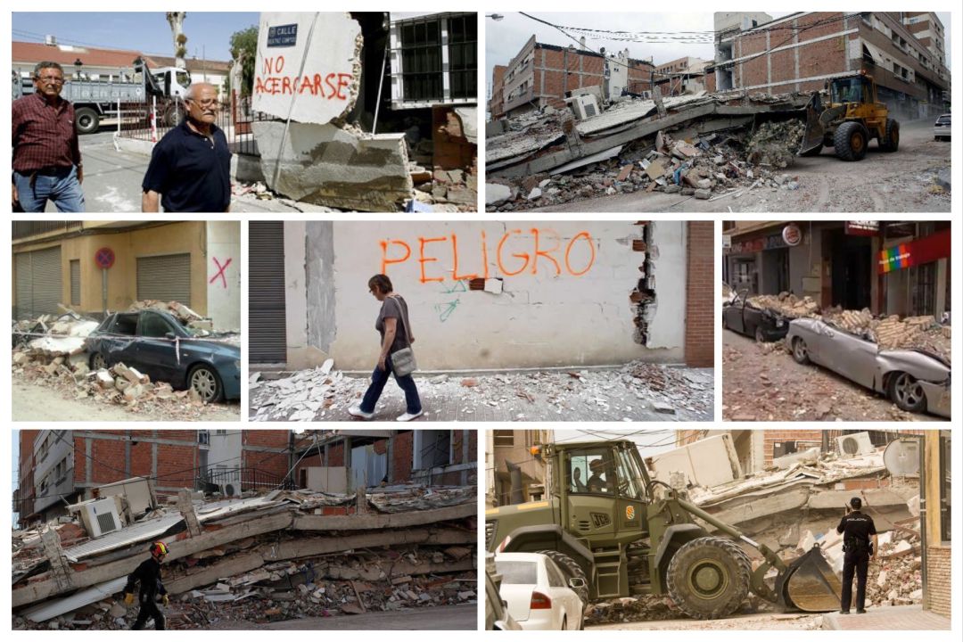 Montaje de fotos de Lorca al día siguiente del terremoto Montaje de fotos de Lorca al día siguiente del terremoto