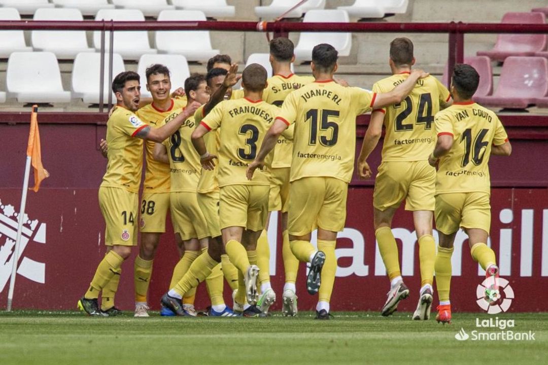 Els jugadors del Girona celebrant un gol a Las Gaunas. Els jugadors del Girona celebrant un gol a Las Gaunas.