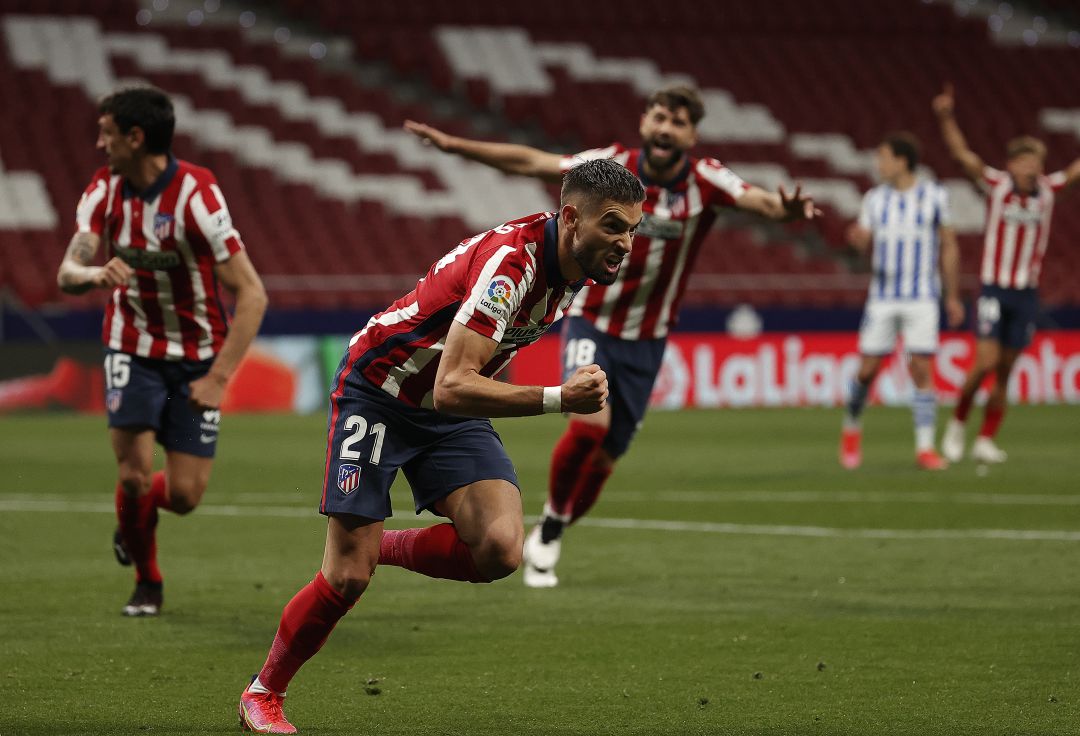 Carrasco celebra el segundo del Atlético. Carrasco celebra el segundo del Atlético.