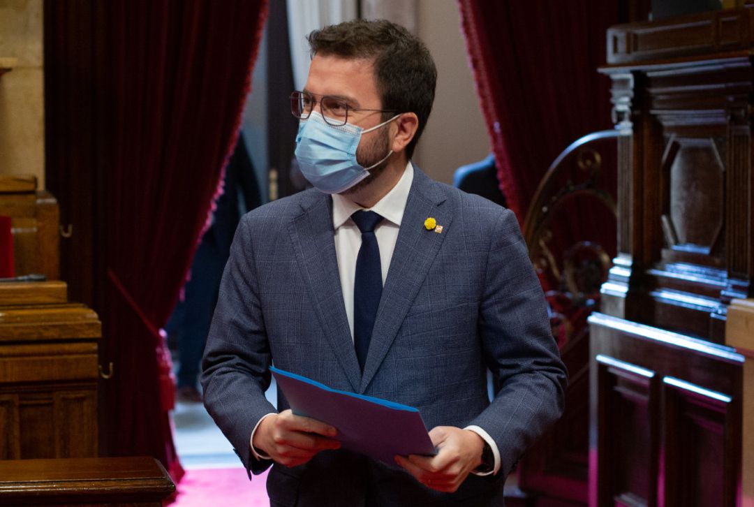 El vicepresidente de la Generalitat en funciones, Pere Aragonès, durante la Diputación Permanente del Parlament en febrero. El vicepresidente de la Generalitat en funciones, Pere Aragonès, durante la Diputación Permanente del Parlament en febrero.