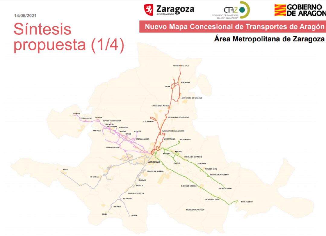 Este es el mapa de transporte metropolitano de Zaragoza que entrará en vigor en 2023 Este es el mapa de transporte metropolitano de Zaragoza que entrará en vigor en 2023