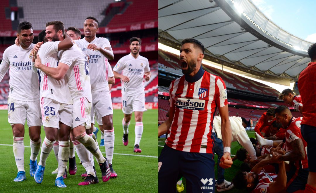Jugadores del Real Madrid y Atlético celebran los goles. Jugadores del Real Madrid y Atlético celebran los goles.
