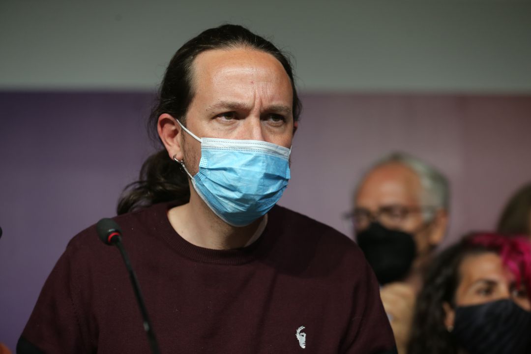 Pablo Iglesias durante su rueda de prensa tras los resultados del 4-M donde anunció su dimisión Pablo Iglesias durante su rueda de prensa tras los resultados del 4-M donde anunció su dimisión