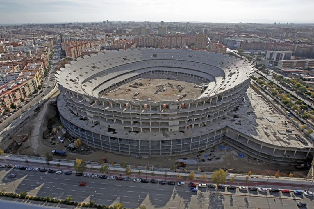 Vista panorámica de las obras del Nuevo Mestalla. Vista panorámica de las obras del Nuevo Mestalla.