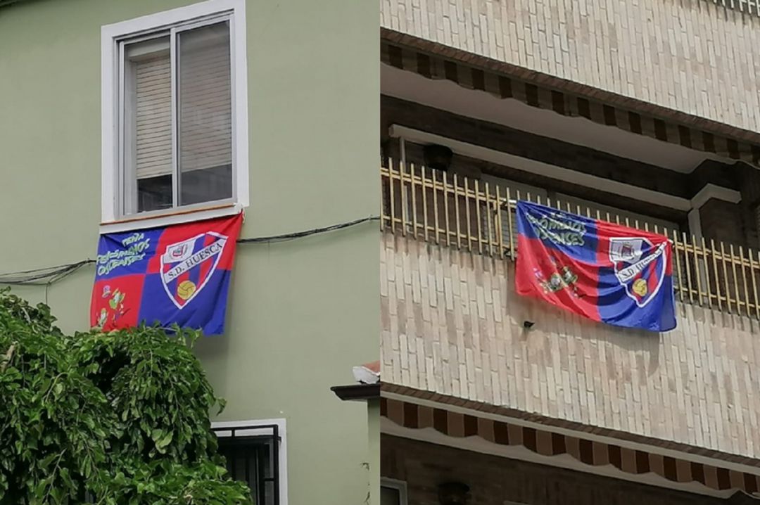 Los aficionados han colgado sus banderas en los balcones Los aficionados han colgado sus banderas en los balcones