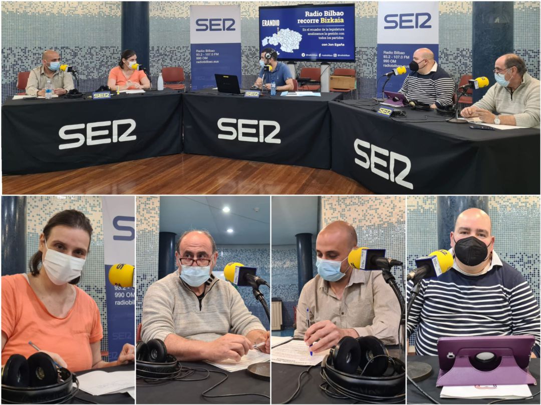 Los representantes de los grupos municipales en un momento del coloquio desde el centro cultural Josu Murueta en Astrabudua. Los representantes de los grupos municipales en un momento del coloquio desde el centro cultural Josu Murueta en Astrabudua.