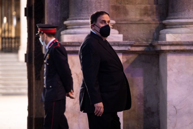 El presidente de ERC, Oriol Junqueras sale del Palau de la Generalitat, tras asistir a la posesión del cargo como presidente de la Generalitata de Pere Aragonès, a 24 de mayo de 2021, en Barcelona El presidente de ERC, Oriol Junqueras sale del Palau de la Generalitat, tras asistir a la posesión del cargo como presidente de la Generalitata de Pere Aragonès, a 24 de mayo de 2021, en Barcelona