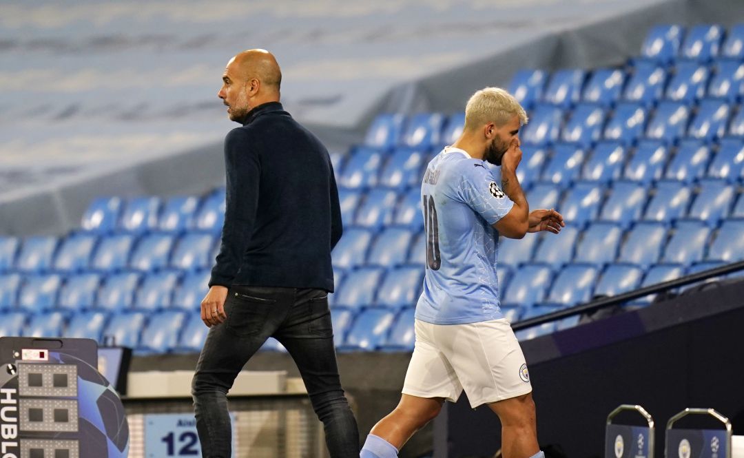 Guardiola y Agüero, durante un partido del City Guardiola y Agüero, durante un partido del City