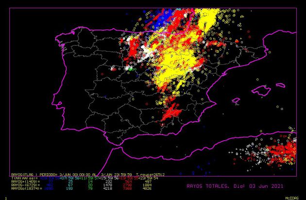 Rayos caídos en la jornada del jueves. Rayos caídos en la jornada del jueves.