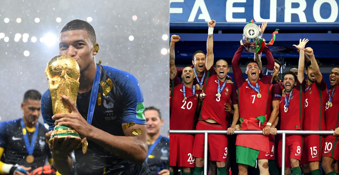 Mbappé, campeón del mundo con Francia y la selección de Portugal, campeona de Europa. Mbappé, campeón del mundo con Francia y la selección de Portugal, campeona de Europa.