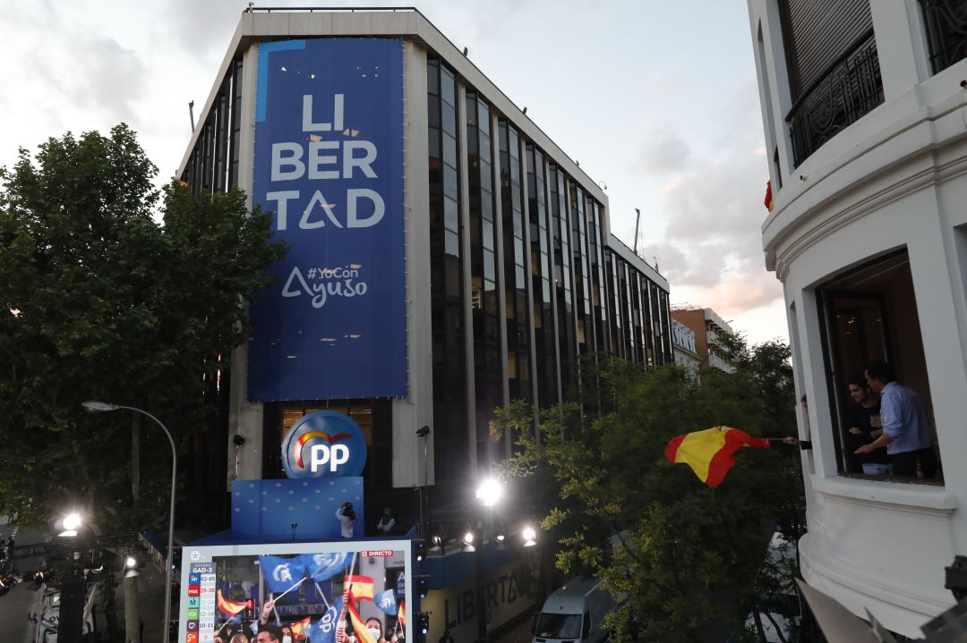 La sede del Partido Popular en la calle Génova el día de las elecciones madrileñas La sede del Partido Popular en la calle Génova el día de las elecciones madrileñas