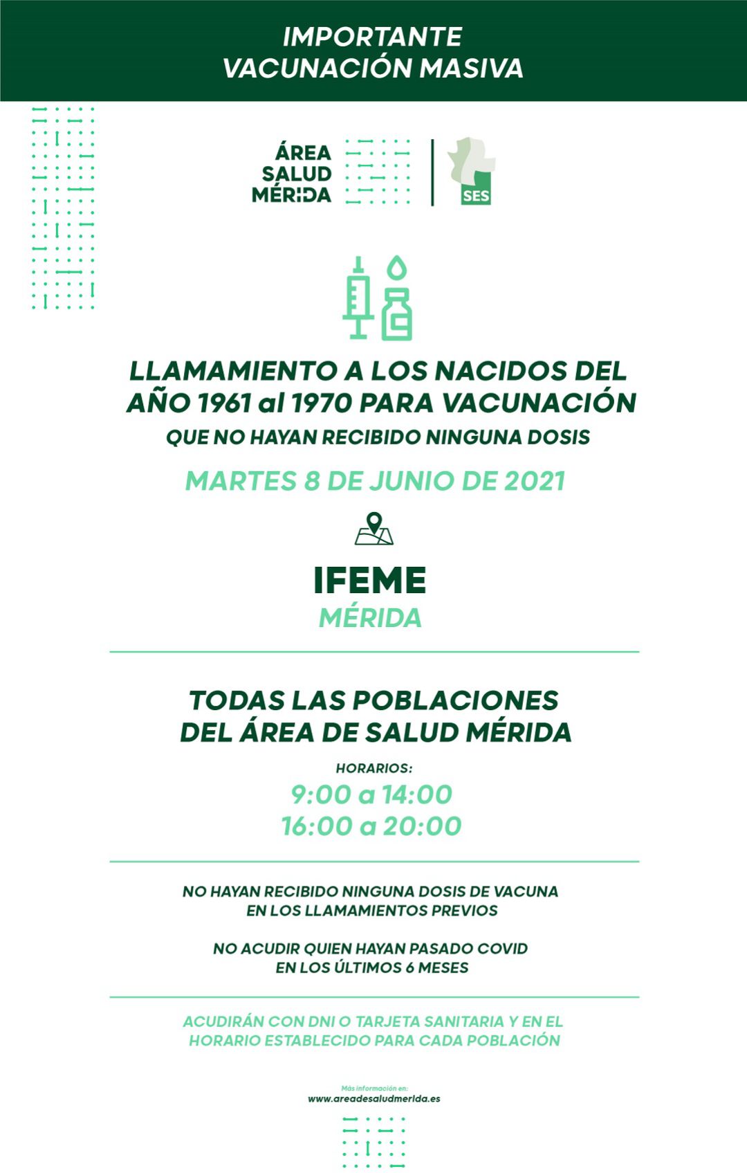 Jornada de vacunaciones masivas en el Área de Salud de Mérida Jornada de vacunaciones masivas en el Área de Salud de Mérida
