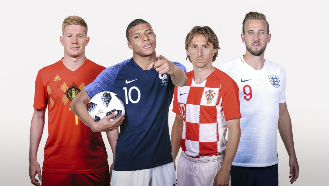 De Bruyne, Mbappé, Modric y Kane publicitando el Mundial 2018 De Bruyne, Mbappé, Modric y Kane publicitando el Mundial 2018