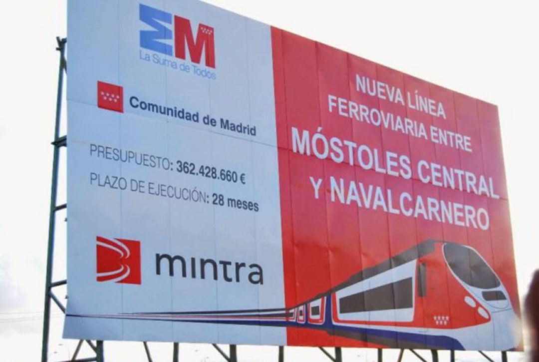 Cartel de las obras del tren Móstoles-Navalcarnero Cartel de las obras del tren Móstoles-Navalcarnero