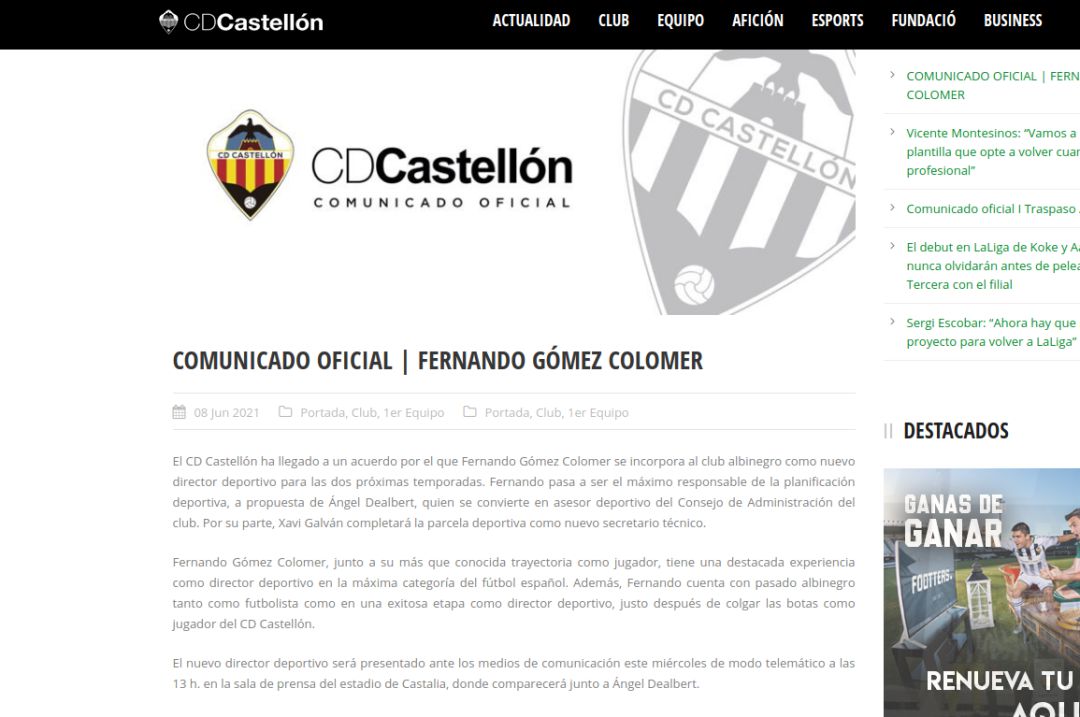 Comunicado oficial del CD Castellón Comunicado oficial del CD Castellón
