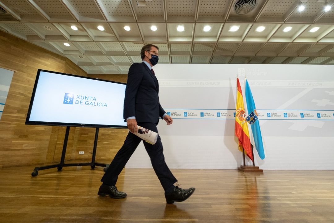 O titular do Goberno galego, Alberto Núñez Feijóo, durante a rolda de prensa posterior á reunión semanal do Consello da Xunta. San Caetano, Santiago de Compostela, O titular do Goberno galego, Alberto Núñez Feijóo, durante a rolda de prensa posterior á reunión semanal do Consello da Xunta. San Caetano, Santiago de Compostela,