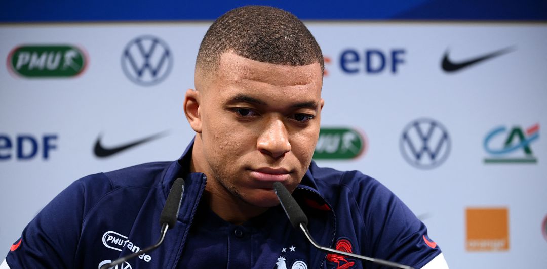 Kylian Mbappé, durante la rueda de prensa de este domingo Kylian Mbappé, durante la rueda de prensa de este domingo