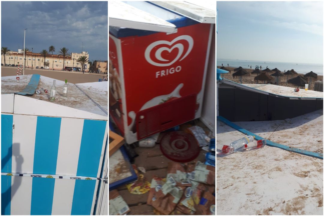Destrozos en varios chiringuitos de la playa de la Malvarrosa en València Destrozos en varios chiringuitos de la playa de la Malvarrosa en València