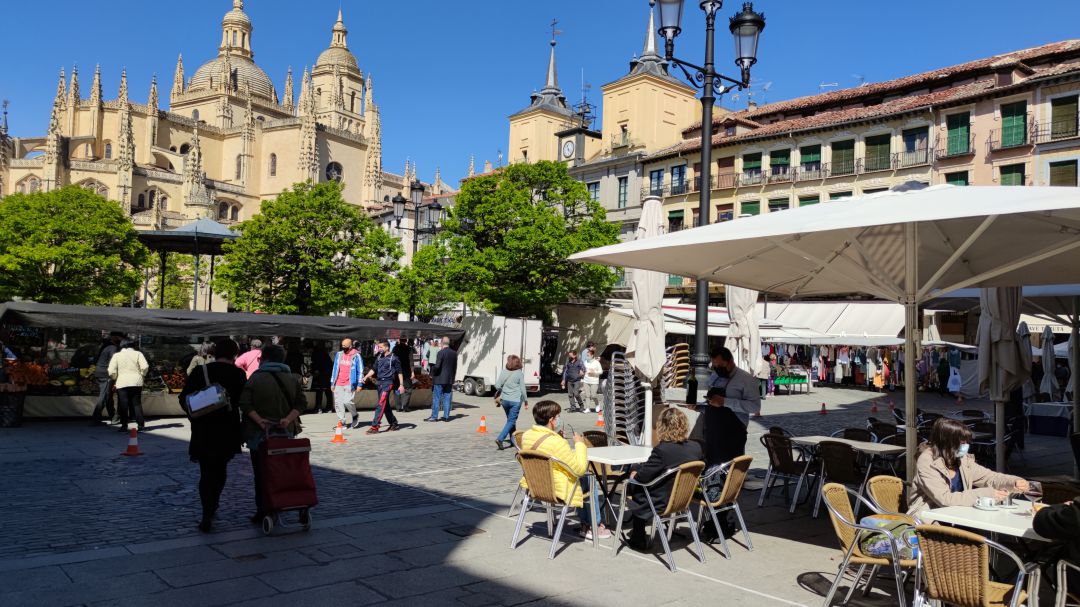 Imágen de archivo de una terraza en la Plaza Mayor Imágen de archivo de una terraza en la Plaza Mayor