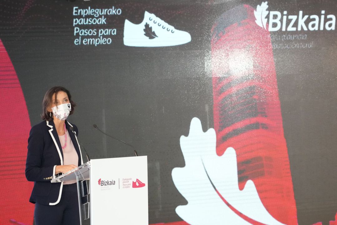 La ministra de Industria, Comercio y Turismo, Reyes Maroto, interviene en la presentación del Plan de Empleo 2020-2023 de la diputación foral de Bizkaia. La ministra de Industria, Comercio y Turismo, Reyes Maroto, interviene en la presentación del Plan de Empleo 2020-2023 de la diputación foral de Bizkaia.