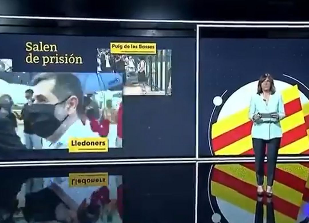 Error en TVE con unas imágenes de los presos del procés y un audio de aficionados de la Selección. Error en TVE con unas imágenes de los presos del procés y un audio de aficionados de la Selección.