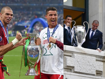 Cristiano Ronaldo y Pepe como campeones de Europa con el Real Madrid y Portugal Cristiano Ronaldo y Pepe como campeones de Europa con el Real Madrid y Portugal