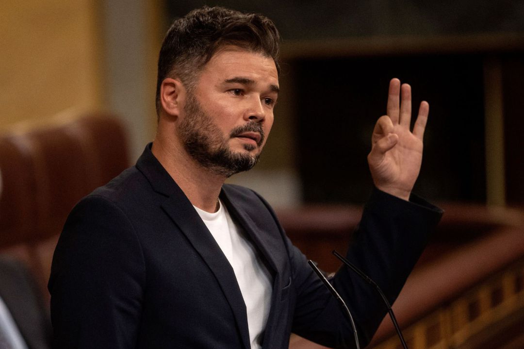 El portavoz de ERC Gabriel Rufián interviene durante un pleno celebrado en el Congreso de los Diputados El portavoz de ERC Gabriel Rufián interviene durante un pleno celebrado en el Congreso de los Diputados