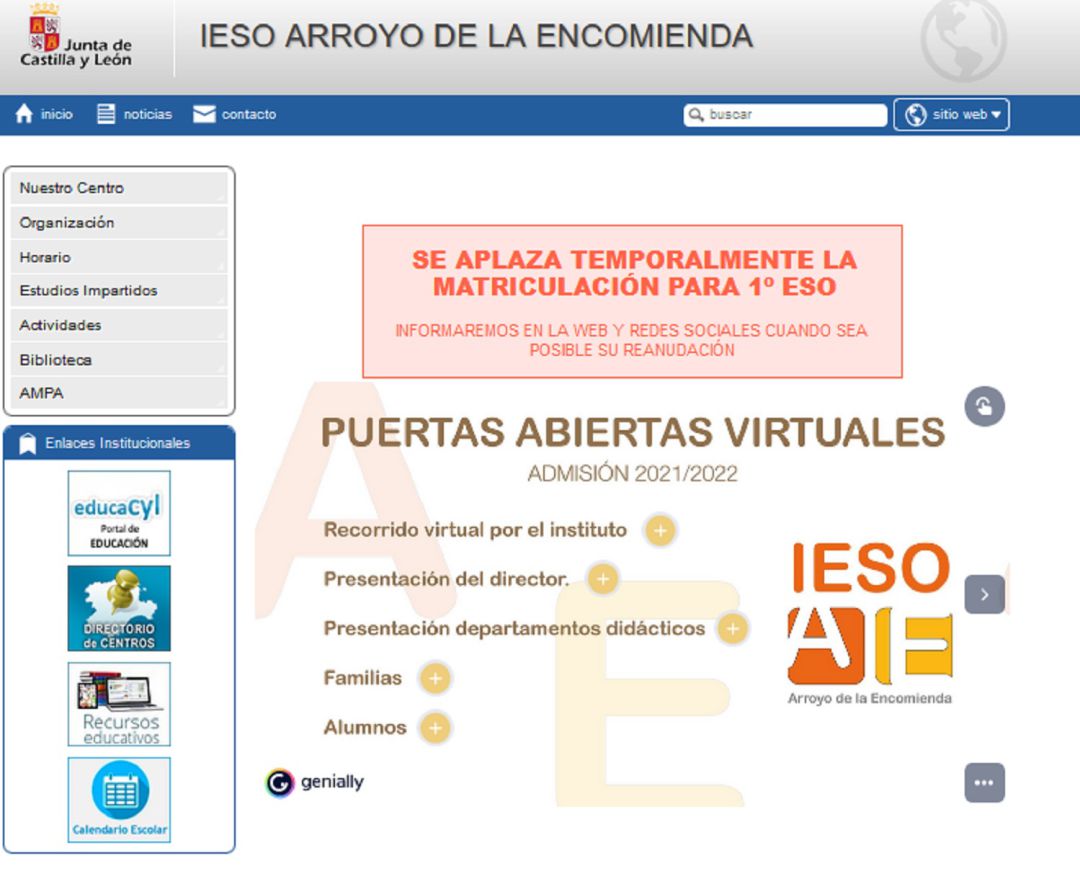 Mensaje en el portal web del IES Arroyo Mensaje en el portal web del IES Arroyo