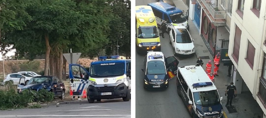 A la izq. la salida del turismo; a la dcha. los medios movilizados en la pelea de la calle Hospicio A la izq. la salida del turismo; a la dcha. los medios movilizados en la pelea de la calle Hospicio