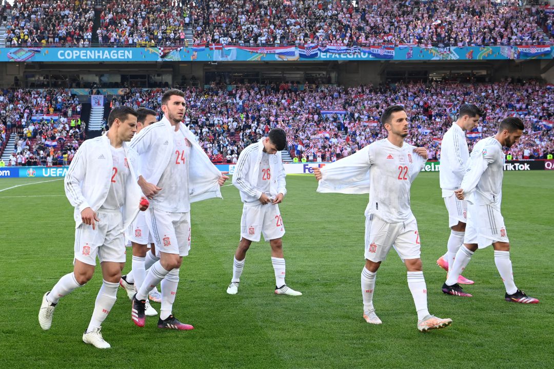 Los jugadores de España, momentos antes de empezar el partido ante Croacia. Los jugadores de España, momentos antes de empezar el partido ante Croacia.